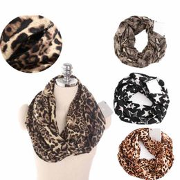 Winter Women Cashmere Knitted Scarf Snake Printed with Zipper Ring Pocket Journey Infinity Scarf with Storage Compartment