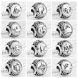 925 Sterling Silver fashion 12 Constellation Star Zodiac beads charms Fit Original JIUHAO Charm Bracelet Jewellery making Q0531