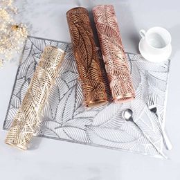 6/4pcs Rectangular Leaves Gilded Insulated Placemats High-end el Restaurant Dining Table mat Decoration Hollowed-out Placemat 210706