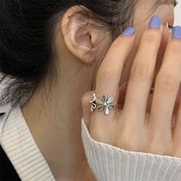Korean Flower S925 Sterling Silver Ins Style Opening Ring Women's Fashion Personalised Index Finger 2021 Trend