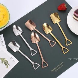 Coffee Spoon Cutlery Set 304 Stainless Steel Retro Iron Shovel Ice Cream Scoop Creative Spoons tea-spoon Fashion Tableware Set RRF12484