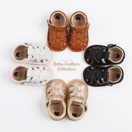Rome Style Soft Leather Baby Sandals Toddlers Summer Little Shoes For Girls Boys 0-18M Sandals Newborns Non-slip First Walkers 210317