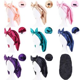 Beanie/Skull Caps Solid Colour Satin Sleep Cap For Women Silk Soft Elastic Bonnet Long Hair Care Bow Knot Shower Treatment