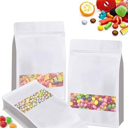 wholesale Reusable Stand Up Kraft Paper Coffee Snack Cookie Gifts Bags with Window Food Storage Pouch