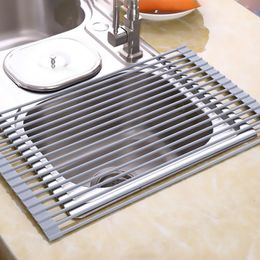 Roll Up Dish Drying Rack Over Sink Multipurpose Silicone Dish Drying Mat Extra Large Gray Y200429248h