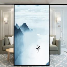 Window Stickers Privacy Film Static Cling No Glue Decorative Ink Landscape Treatments Coverings Glass Sticker For Home