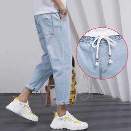 Summer 2021 teenagers Denim jeans loose straight leg Korean style trend all-match casual long pants boys nine-point pants X0621