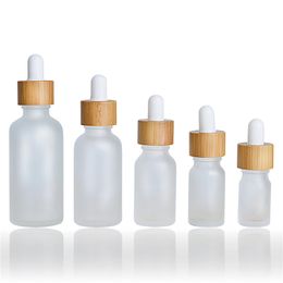 30ml 50ml Frosted Dropper Bottle with Bamboo Lid Pipette Bottles Refillable Liquid Cosmetic Containers for Essential oil