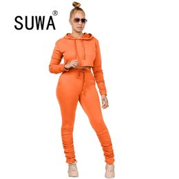 Solid Colour Jogger Sweat Suit For Women Long Sleeve Pullover Sweatshirt Top And Skinny Pencil Pants Casual Home Wear Wholesale 210525