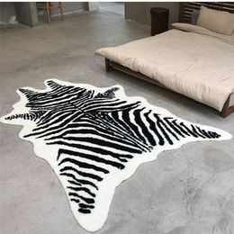 new zebra animal Printed Carpet Velvet Imitation Leather Rugs Fur Animal Skins Natural Shape Carpets Non-slip Mats 210301