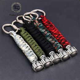 Vikings Rune mjolnir Keychain Outdoor Survival Kit Parachute Cord Keychain Paracord viking scandinavian Jewellery For Key Men gift G1019