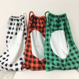 50*70cm Christmas Gift Bag Sublimation Santa Sack Plaid Pattern Candy Storage Bags with Drawstring