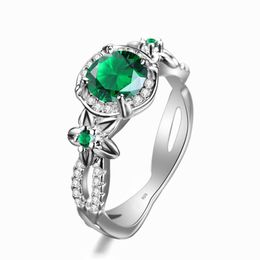 Szjinao Rings For Women Real 925 Sterling Silver Emerald Ring With Diamonds Exquisite Flowers Boho Engrave Fine Jewellery