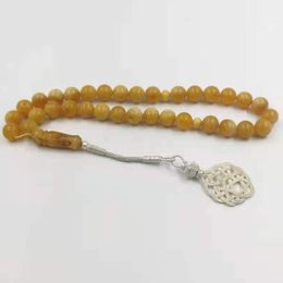 amber rosary beads UK - Beaded, Strands Tasbih Natural Ambers With 1000 Sterling Silver Turkish Tassel Rosary Bead Islamic Accessories Misbaha Arabic Fashion Produc