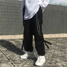 HOUZHOU Harajuku Techwear Black Cargo Pants Women Punk Streetwear Korean Fashion Goth High Waist Spring Plus Size Trousers 210925