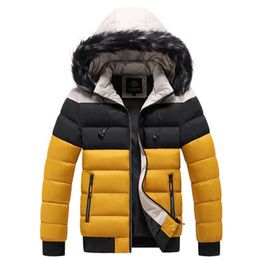 Mens Thicken Parker Down Coat Fashion Trend Splicing Windproof Warm Hooded Puffer Jacket Designer Winter Fur Collar Casual Puff Jackets