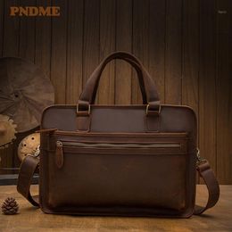 Briefcases Fashion Retro Handmade Men Women's Casual Business Laptop Handbags Genuine Leather Messenger Bags
