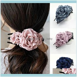 Barrettes Jewelrykorean Big Cloth Flower Rose Large Horsetail Crab Clip Women Girls Plastic Hair Claw Barrette Hairpin Aessories Jewelry Cli