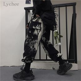 Lychee Harajuku Tie Dyeing Women Bottoms Pants Elastic Waist Loose Female Jogger Pants Trousers Casual Autumn Lady Cargo Pants 201112