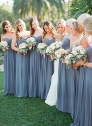 Dusty Blue Chiffon Bridesmaid Dresses 2021 Sweetheart Neck Maid of Honour Wedding Guest Gown Custom Made Cheap