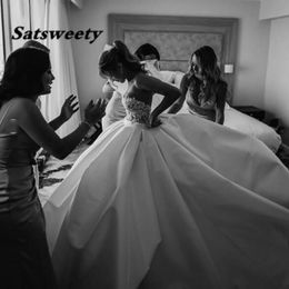 Princess Wedding Dresses Satin Sweetheart Lace Bridal Gowns Long Train Ivory Bride Ball Gown