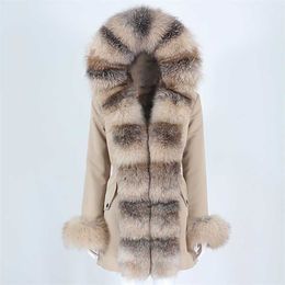 OFTBUY Waterproof Winter Jacket Women Real Fur Coat Natural Real Raccoon Fur Hooded Long Parkas Outerwear Detachable 211129