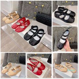 Designer- Women Split Toe Shoes Loafers Dress Shoe Mary Janes Luxury Flats Ladies Sandals Genuine Leather Round Toe
