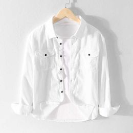 Corduroy Long Sleeve Dress Shirt for Men 100% Cotton Button Up Shirt Male Slim White Vintage Fashion Clothing Trends 210601