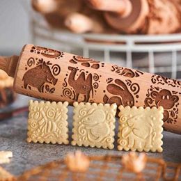 Wooden Laser Engraved Rolling Pin Cartoon Animal Pattern Rolling Pin Children's Cookie Rolling Pin Kitchen Tools 211008