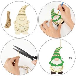 10pcs/Bag Christmas Tree Pendant Santa Claus Wood Chip Decor Children Hand-painted DIY Wooden Crafts Xmas Gift LLD11658