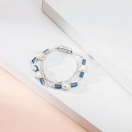 Bangle ORNAPEADIA Jewellery Creative Multilayer Thin Chain Pearl Crystal Retro Elegant Magnetic Clasp Bracelet Exquisite