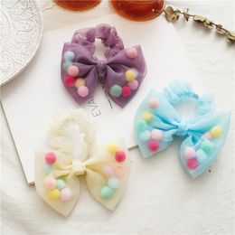 2021 New Girls Sweet Color Butterfly Knot Hair Bands Ball Hair Circle Girl Double Horsetail Head Rope Fashion Hair Accessories