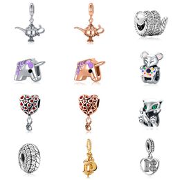 Fits Pandora Bracelets 20pcs Snake Unicorn Teapot Heart Fox Crystal Pendant Charms Beads Silver Charms Bead For Women Diy European Necklace Jewellery