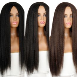 Synthetic Yaki Straight Wig 30 Inches Long Hair Side Part Wigs No Bangs For African American Womenfactory direct