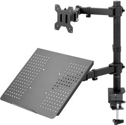 Black Fully Adjustable 13 to 32 inch Single Computer Monitor and Laptop Desk Mount Combo, Stand with Grommet Option, Fits up to 17 inch Laptops (STAND-V002C)