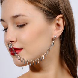 chain nose ring Canada - Non Piercing Nose Ring with Chain Nose to Ear Chain with Tassel Punk Style Body Piercing Jewelry