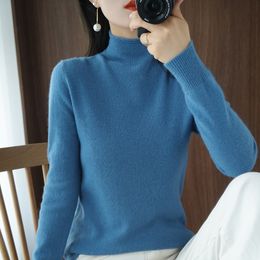 winter new slim-fit inner half-high collar bottoming top with curled edge women's sweater long-sleeved cashmere sweater 210218