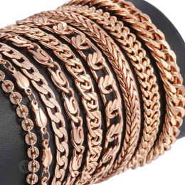 Bracelets for Women Men 585 Rose Gold Copper Curb Cuban Snail Link Chain Bracelet on Hand Hot Party Jewellery Gifts 18cm-23cm Gbb1