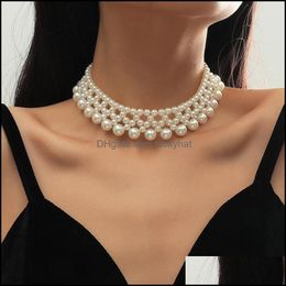 & Pendants Jewelrywomens Fashion Geometric Grid Shape White Simated Pearl Chokers Necklaces For Ladies Handmade Beaded Necklace Wedding Jewe