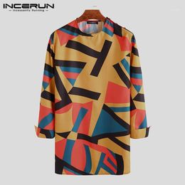 Vintage Shirt Men African Dashiki Print Long Sleeve Loose Crew Neck Casual Tops 2019 Long Shirts Men African Clothes 5XL INCERUN1