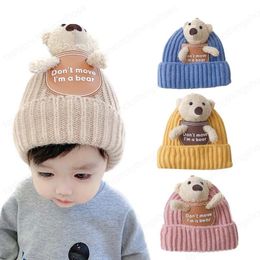 Baby Winter Hat Kids Cute Bear Knitted Beanie Hats Infant Cartoon Bonnet Caps Autumn Boy Girl Accessories 3-24M