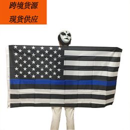 Polyester screen printed 90 * 150cm blue stripe flag American blue stripe police flag
