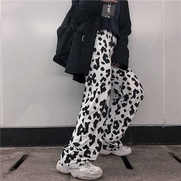 NiceMix high waist pants women cow print sweatpants womans wide leg straight plus size casual streetwear trousers Ankle-Length Q0801