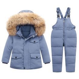 Winter Jackets for Kids Snowsuits Girl Duck Down Parka Coat Boy Fur Collar Outerwear Children Warm Overalls Baby Jumpsuits 211203