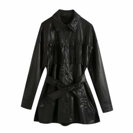 cool tassels women long PU leathers autumn fashion ladies coats moto style female jackets girls chic coat 210527