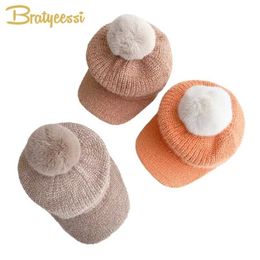 Winter Baby Hat with Pom Knitted Baseball Cap Winter Hat for Kids Hat Bobble Children Cap for Boys Girls 5 Colours 211023