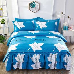 4 Pcs/Set Bed Sheet + 2 Pillowcase +Quilt Duvet Covers Warm Family Set Wedding Housewarming Gift with Elastic Band 210309