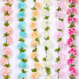 2.2m Flores de cerejeira artificial flores de casamento festão de casamento decoração falsa flores de seda videira para festa arco home decor string