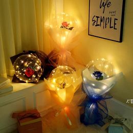 LED Luminous Balloon Rose Bouquet Transparent Bubble Rose Flashing Light Bobo Ball Valentines Day Gift Birthday Party Decor ZZB13672