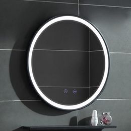 iron framed mirrors Canada - Smart Touch LED Light Bathroom Mirror Anti-fog Wall Hanging Makeup Black Frame Wrought Iron Edge Round